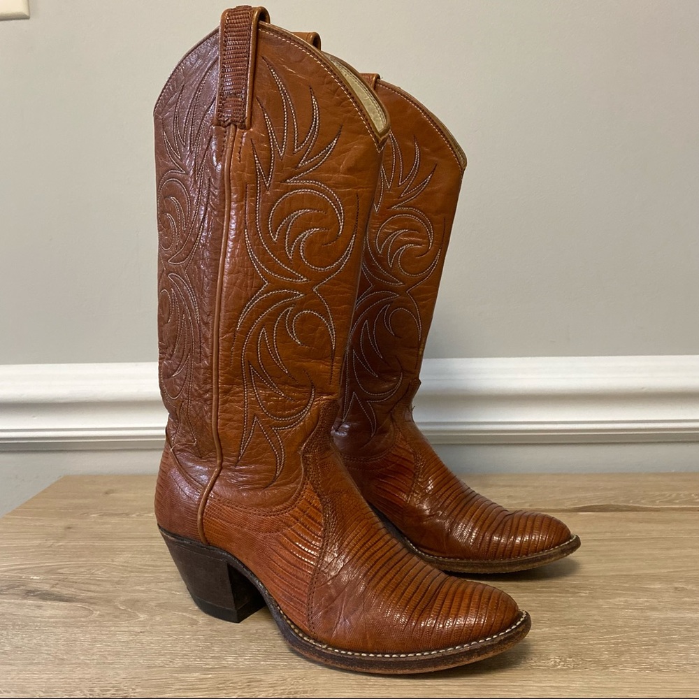 Dan Post Women’s Western Boots Brown Leather & Lizard Skin